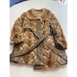 VTG Mink Coat Women Large Chevron Striped Fur Old Money Mob Wives Leather Jacket